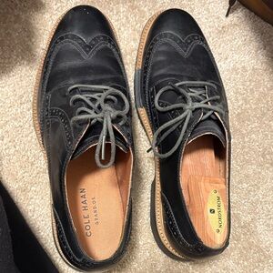 Cole Haan Black Leather Oxfords with Tan Sole
